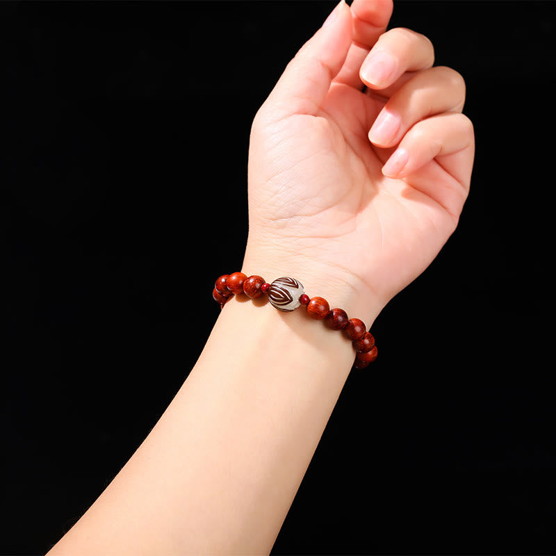 Bracelet Buddha Stones en bois de rose naturel, jade cyan, graines de lotus Bodhi, chaleur et calme