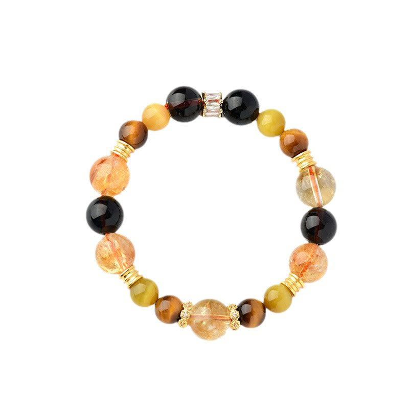 Bracelet de prospérité en cristal Duobao avec quartz fumé et citrine naturelle de Buddha Stones