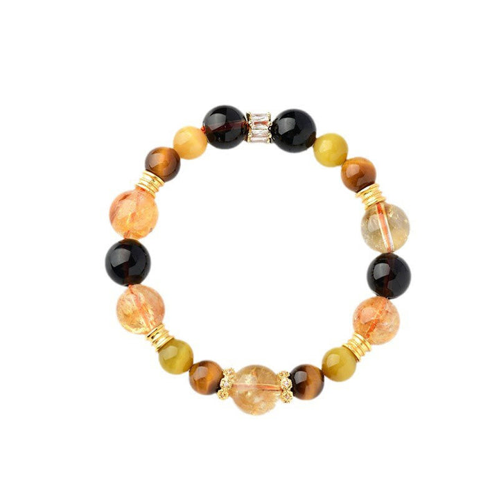 Bracelet de prospérité en cristal Duobao avec quartz fumé et citrine naturelle de Buddha Stones