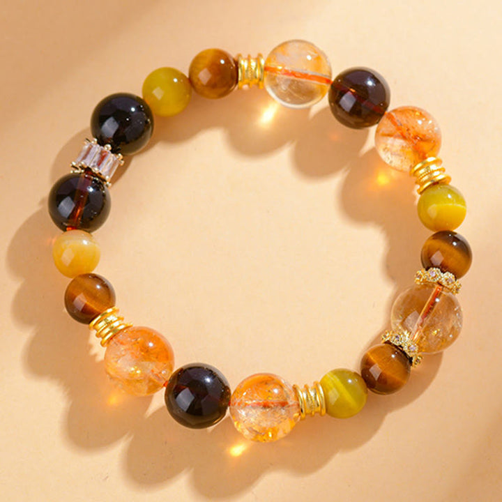 Bracelet de prospérité en cristal Duobao avec quartz fumé et citrine naturelle de Buddha Stones