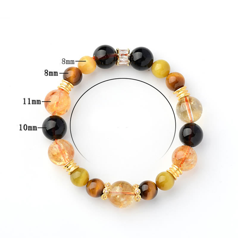 Bracelet de prospérité en cristal Duobao avec quartz fumé et citrine naturelle de Buddha Stones