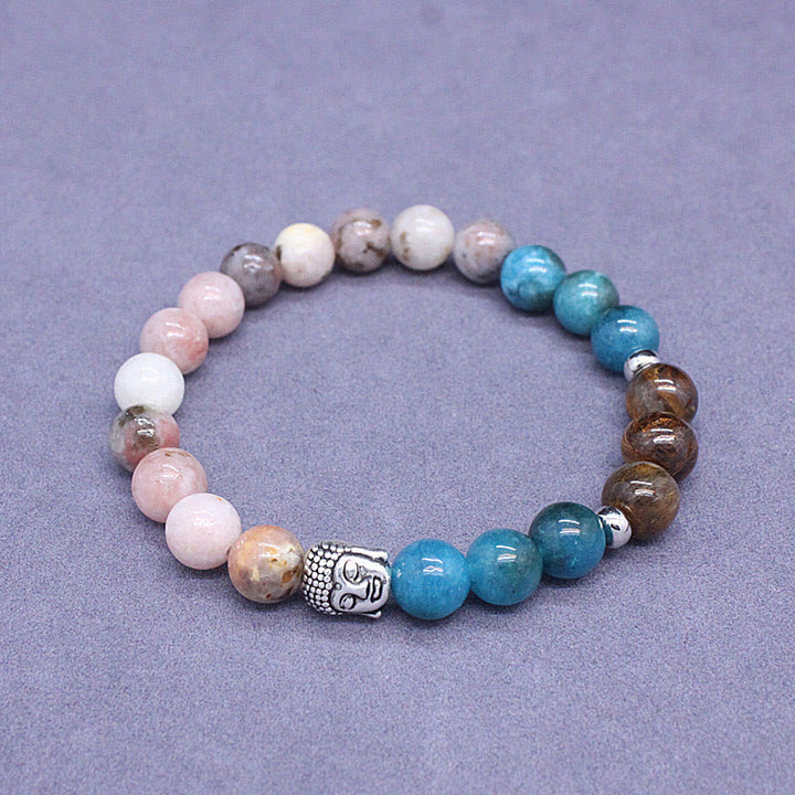 Bracelet de protection de tête de Bouddha en Buddha Stones naturelles en onyx noir et pierre blanche en aventurine verte et œil de tigre