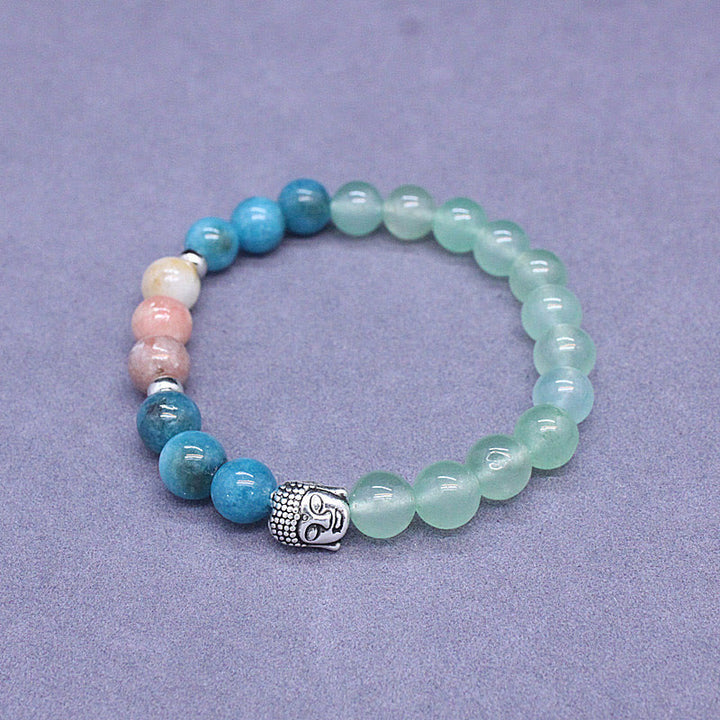 Bracelet de protection de tête de Bouddha en Buddha Stones naturelles en onyx noir et pierre blanche en aventurine verte et œil de tigre