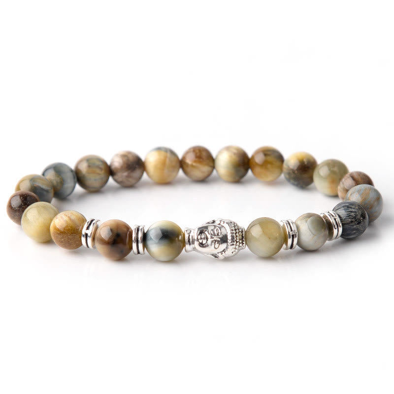 Bracelet d'équilibre tête de Bouddha œil de tigre bleu vert rouge Buddha Stones
