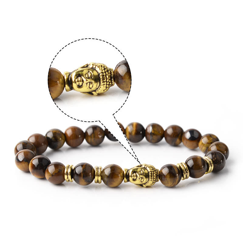 Bracelet d'équilibre tête de Bouddha œil de tigre bleu vert rouge Buddha Stones