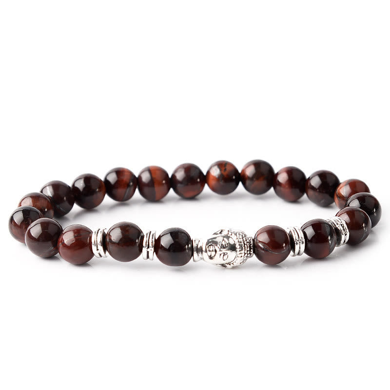 Bracelet d'équilibre tête de Bouddha œil de tigre bleu vert rouge Buddha Stones