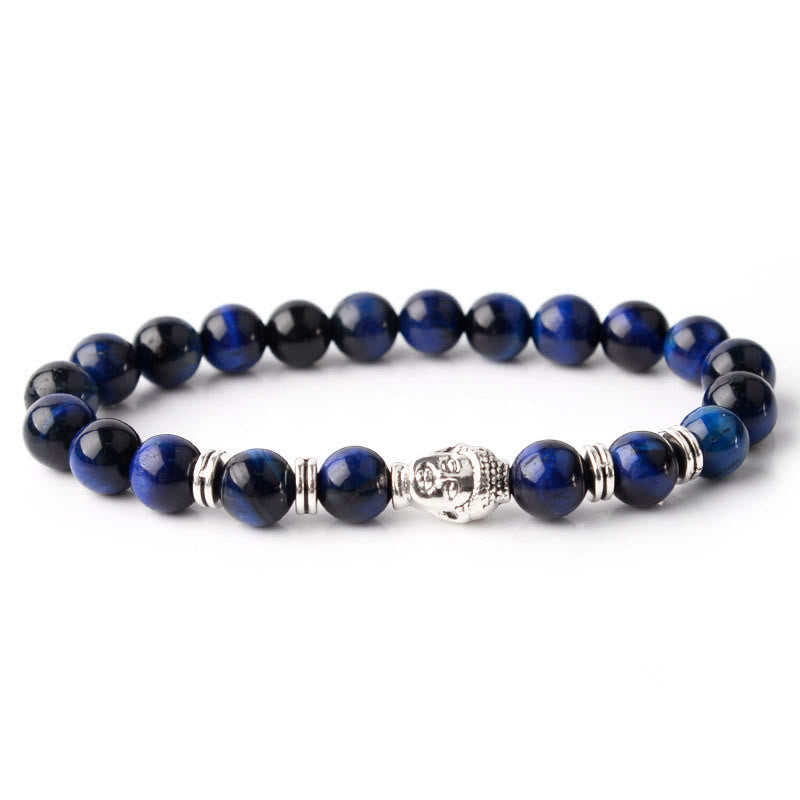 Bracelet d'équilibre tête de Bouddha œil de tigre bleu vert rouge Buddha Stones