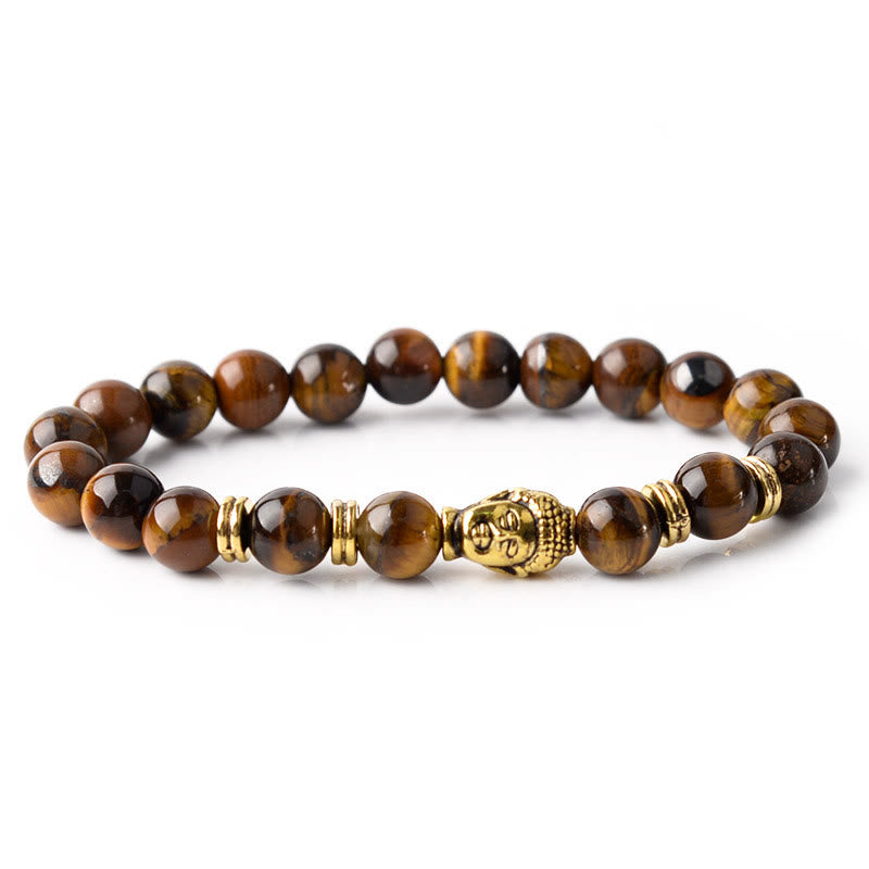 Bracelet d'équilibre tête de Bouddha œil de tigre bleu vert rouge Buddha Stones