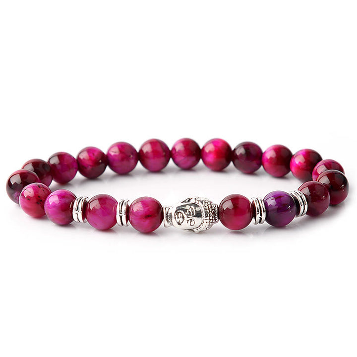Bracelet d'équilibre tête de Bouddha œil de tigre bleu vert rouge Buddha Stones