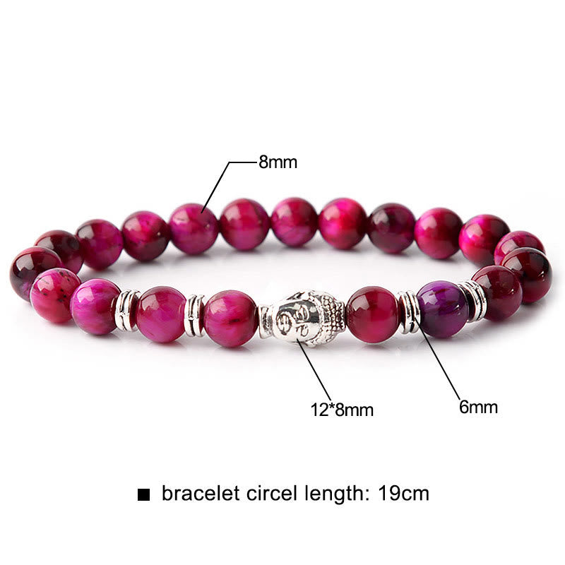 Bracelet d'équilibre tête de Bouddha œil de tigre bleu vert rouge Buddha Stones