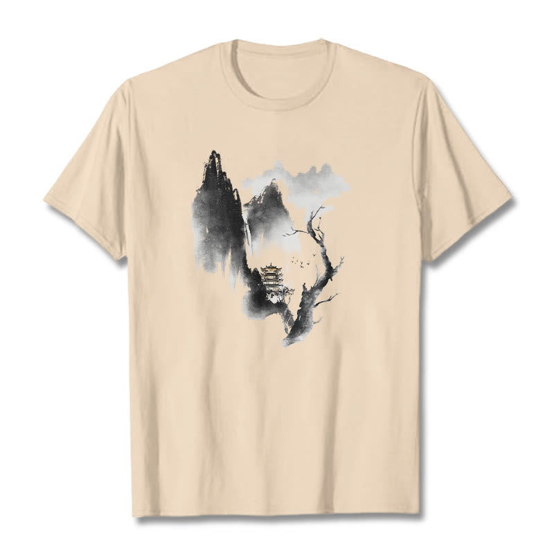 T-shirt à motif Buddha Stones Pavilion Tree Geese Around The Mountains - Bisque - 2XL - image 10