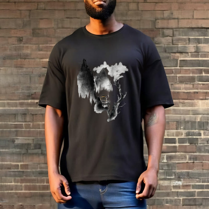 T-shirt à motif Buddha Stones Pavilion Tree Geese Around The Mountains - image 7