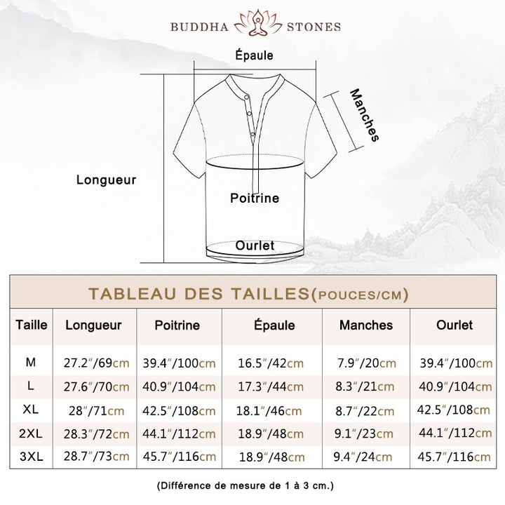Chemise à manches courtes et demi-bouton en coton et lin pour homme, couleur unie, Buddha Stones - image 7