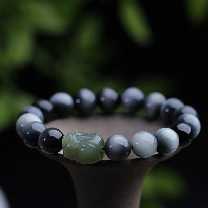 Bracelet de confiance Pixiu en jade Hetian en pierre naturelle œil d'aigle de Buddha Stones