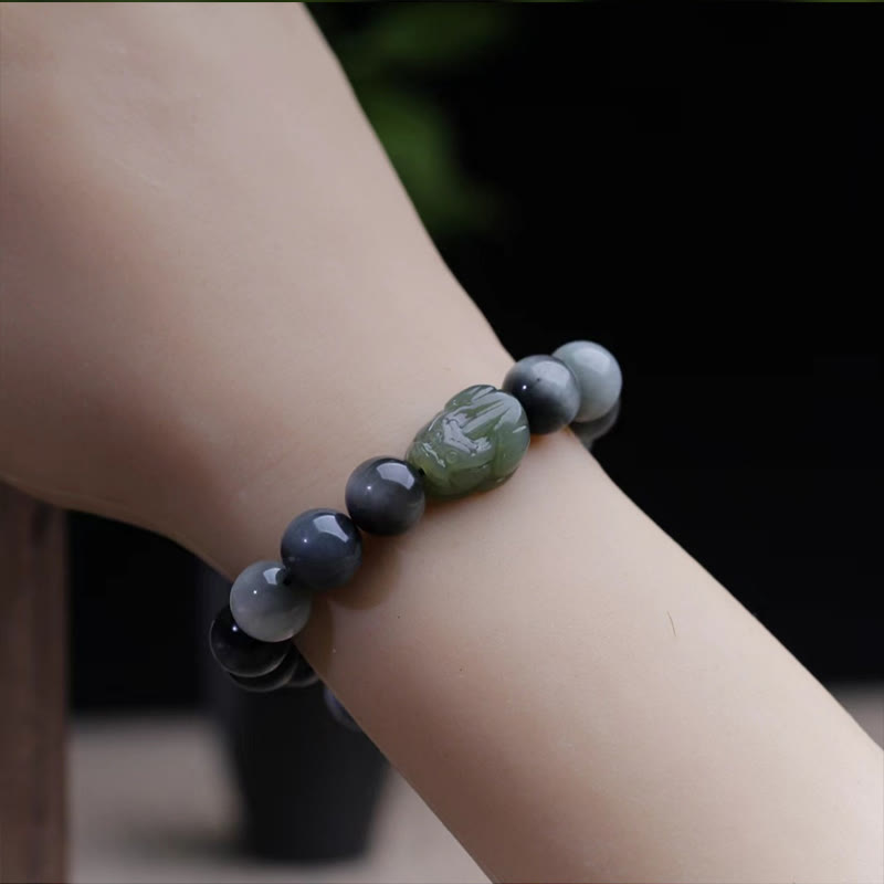 Bracelet de confiance Pixiu en jade Hetian en pierre naturelle œil d'aigle de Buddha Stones
