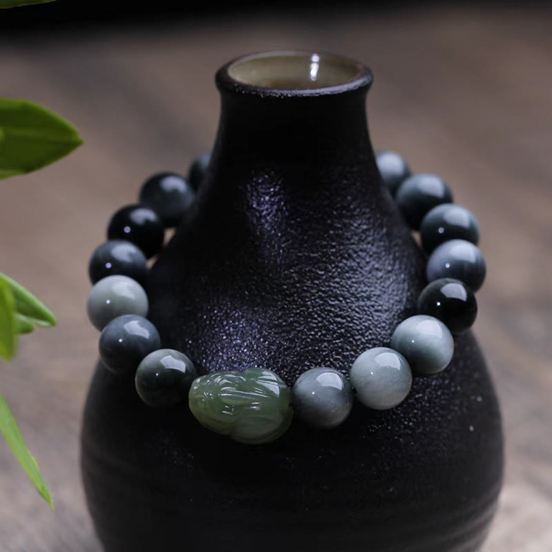 Bracelet de confiance Pixiu en jade Hetian en pierre naturelle œil d'aigle de Buddha Stones