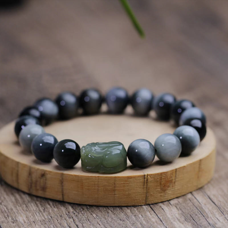 Bracelet de confiance Pixiu en jade Hetian en pierre naturelle œil d'aigle de Buddha Stones