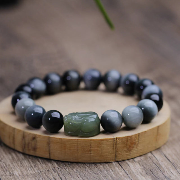 Bracelet de confiance Pixiu en jade Hetian en pierre naturelle œil d'aigle de Buddha Stones