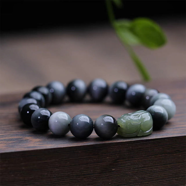 Bracelet de confiance Pixiu en jade Hetian en pierre naturelle œil d'aigle de Buddha Stones