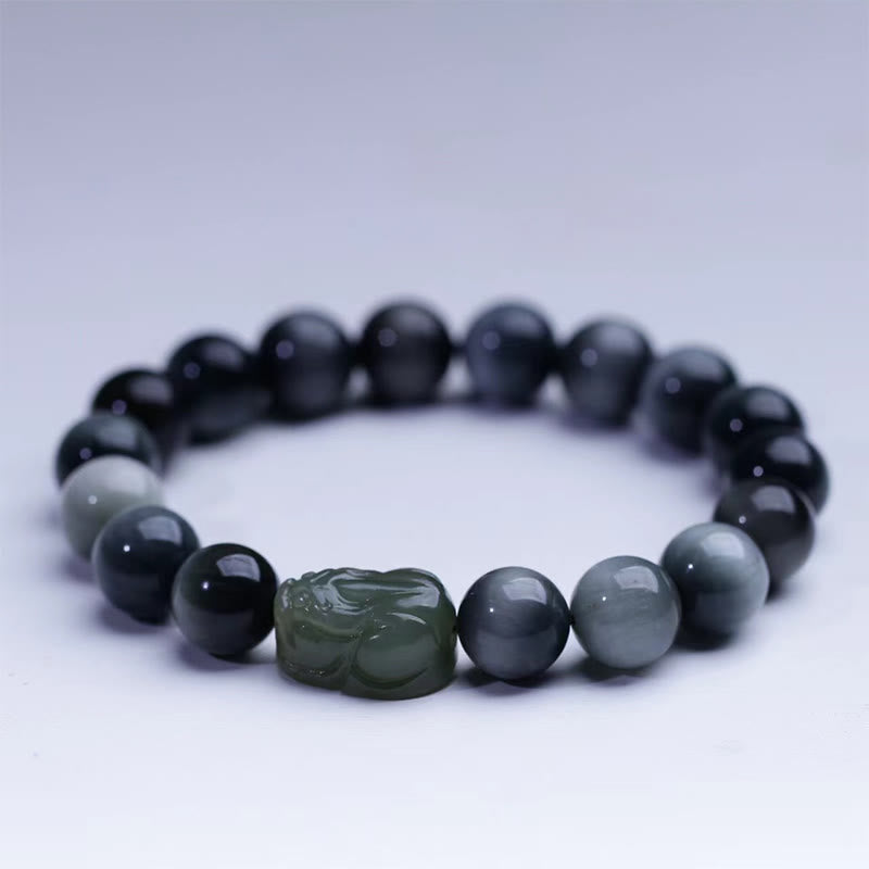Bracelet de confiance Pixiu en jade Hetian en pierre naturelle œil d'aigle de Buddha Stones