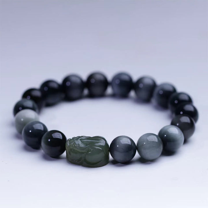 Bracelet de confiance Pixiu en jade Hetian en pierre naturelle œil d'aigle de Buddha Stones