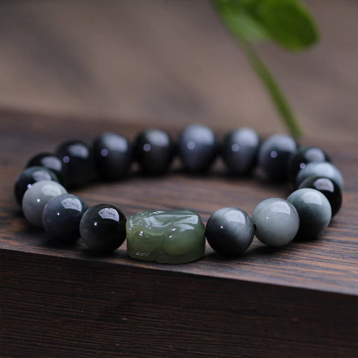 Bracelet de confiance Pixiu en jade Hetian en pierre naturelle œil d'aigle de Buddha Stones