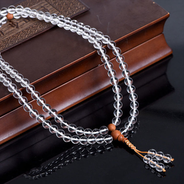 Bracelet de guérison en bois de santal et cristal blanc en pierre naturelle de Buddha Stones Mala