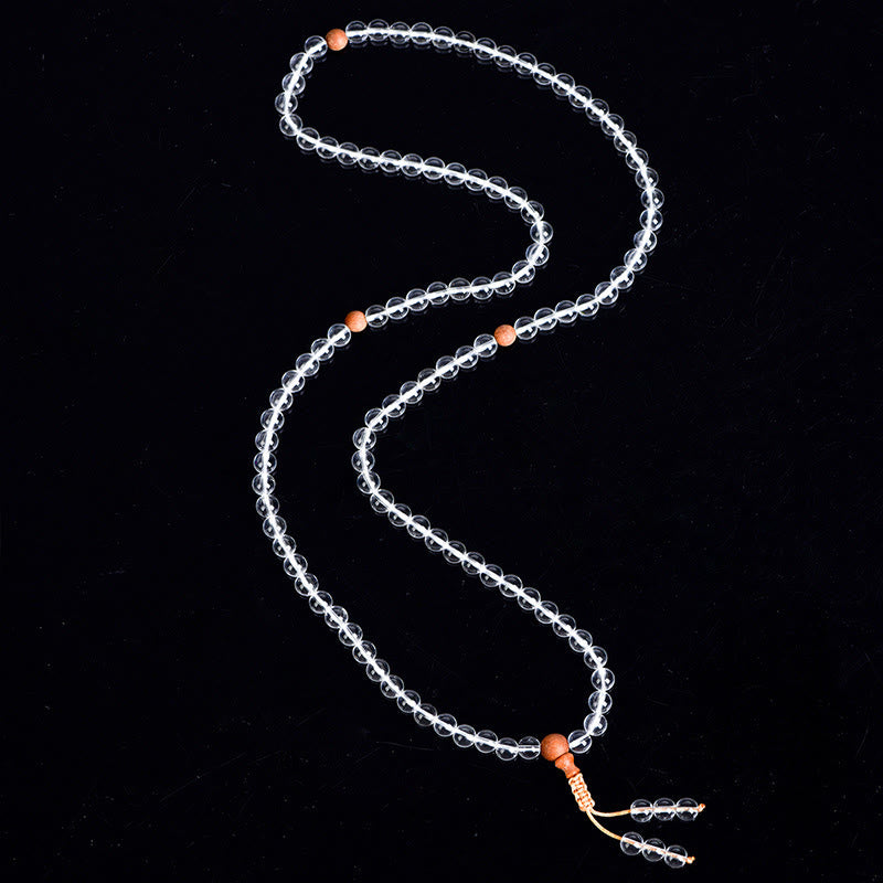 Bracelet de guérison en bois de santal et cristal blanc en pierre naturelle de Buddha Stones Mala