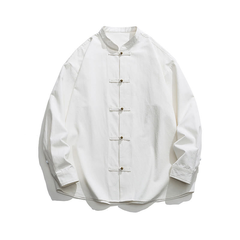 Chemise à boutons de grenouille de couleur unie avec Buddha Stones en coton pour homme  - image 21