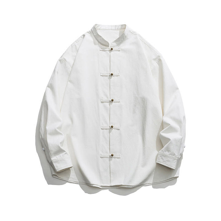 Chemise à boutons de grenouille de couleur unie avec Buddha Stones en coton pour homme  - image 21