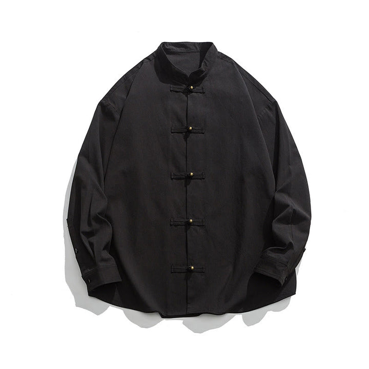 Chemise à boutons de grenouille de couleur unie avec Buddha Stones en coton pour homme  - image 8