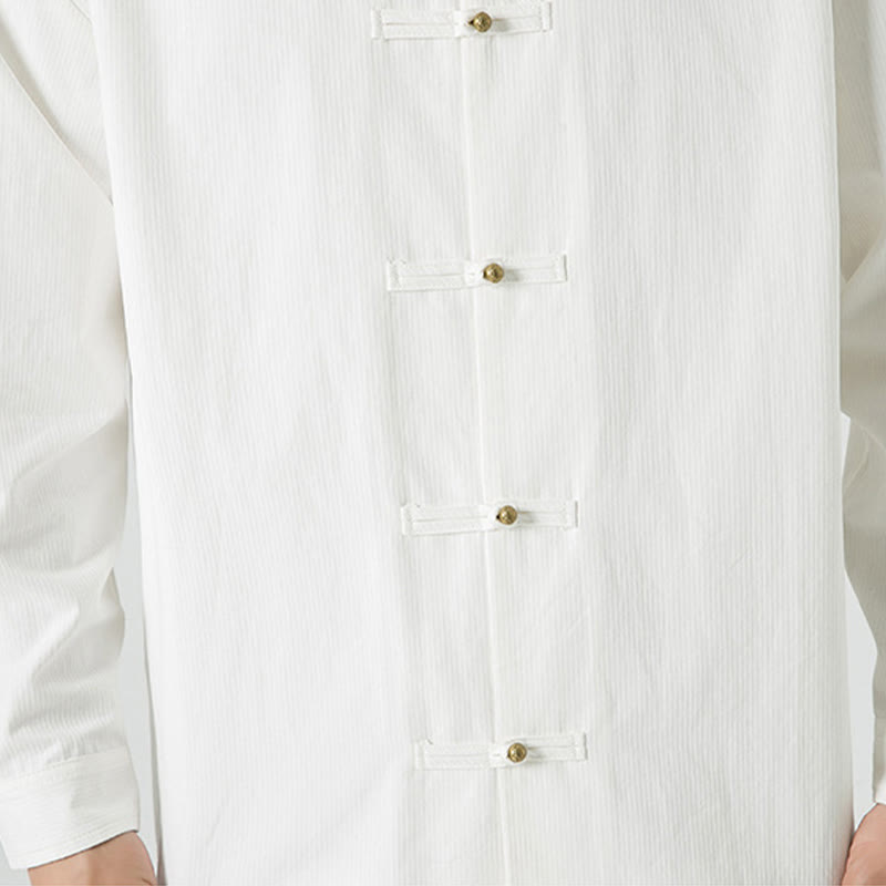 Chemise à boutons de grenouille de couleur unie avec Buddha Stones en coton pour homme  - image 18