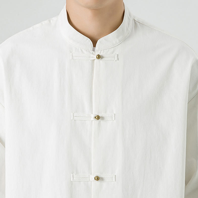 Chemise à boutons de grenouille de couleur unie avec Buddha Stones en coton pour homme  - image 17