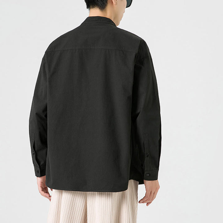 Chemise à boutons de grenouille de couleur unie avec Buddha Stones en coton pour homme  - image 4