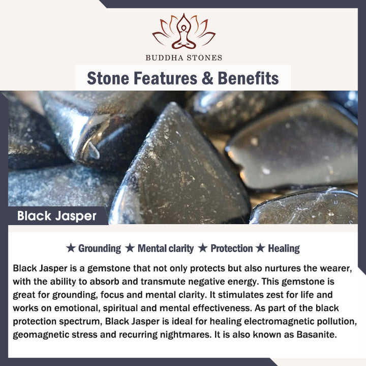 Bracelet de guérison à pompon kaki en jaspe noir et rhodonite avec 108 perles de Mala Buddha Stones