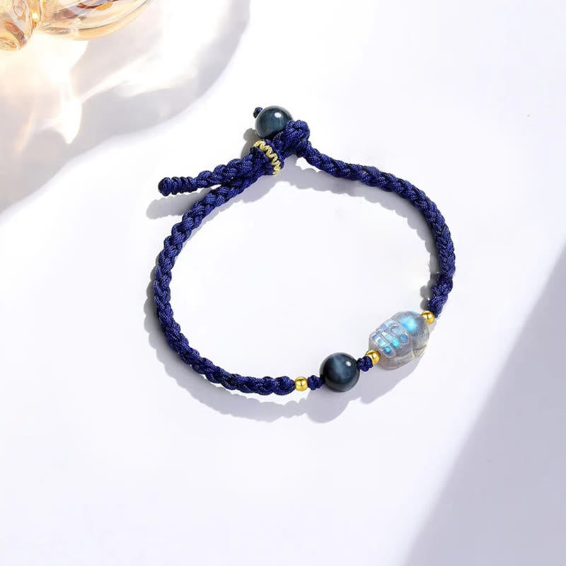Bracelet de couple de guérison avec Buddha Stones de lune et œil de tigre bleu PiXiu