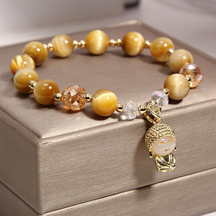 Bracelet de protection Bouddha en Buddha Stones avec œil de tigre jaune