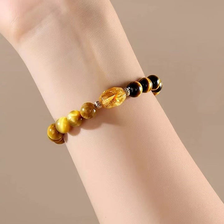 Bracelet de force en Buddha Stones, œil de tigre jaune et noir, citrine