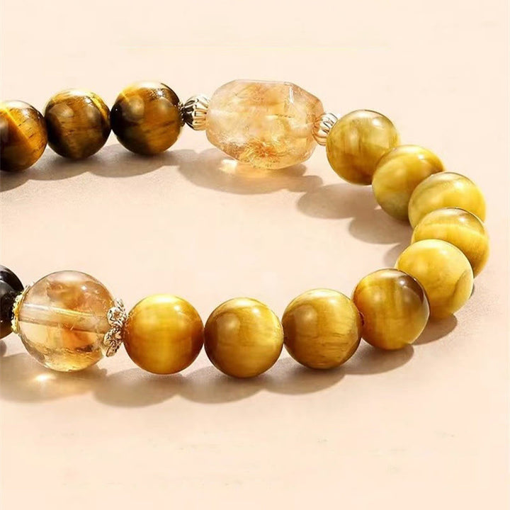 Bracelet de force en Buddha Stones, œil de tigre jaune et noir, citrine