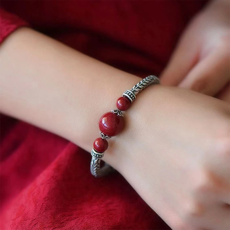Bracelet de bénédiction en argent sterling 999 avec épis de blé cinabre de Buddha Stones - image 11