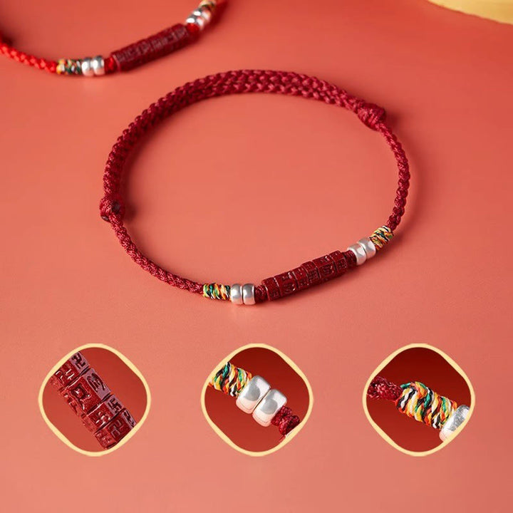 Bracelet Buddha Stones en argent sterling 925 Om Mani Padme Hum Cinabre Bénédiction Enfant Adulte