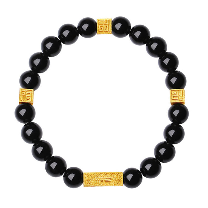 Bracelet de force en argent sterling 925 avec obsidienne noire et pierres de Buddha Stones Fu