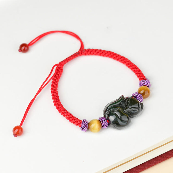 Bracelet en corde d'accomplissement du Buddha Stones rieur en obsidienne noire Fox Pi Xiu