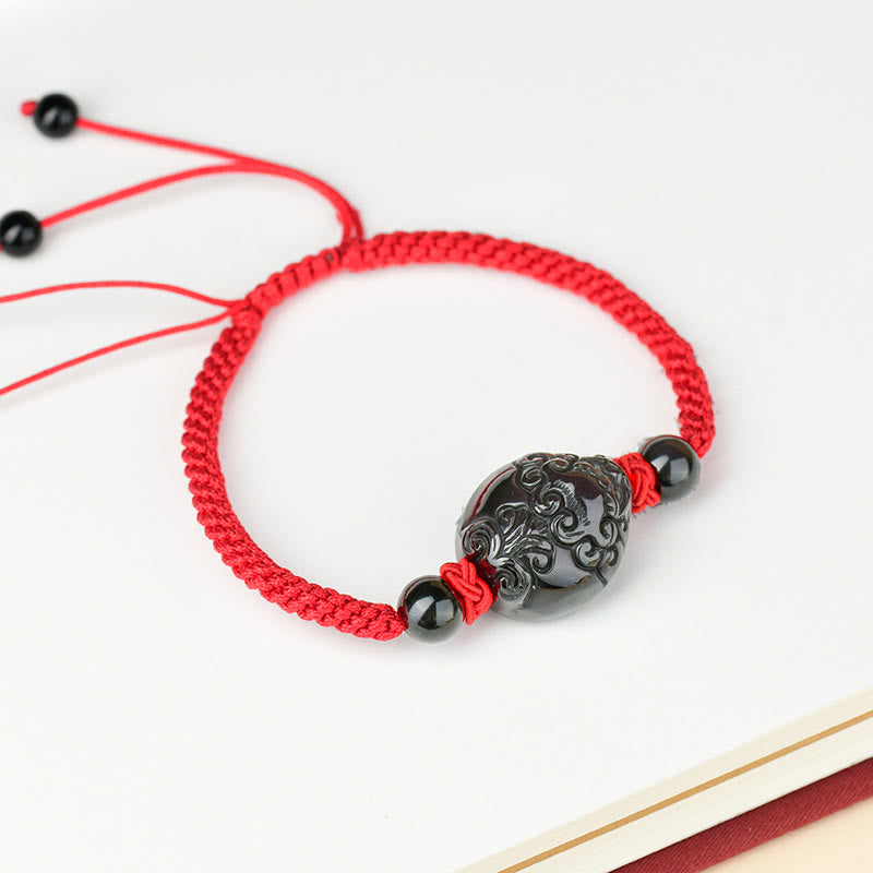 Bracelet en corde d'accomplissement du Buddha Stones rieur en obsidienne noire Fox Pi Xiu