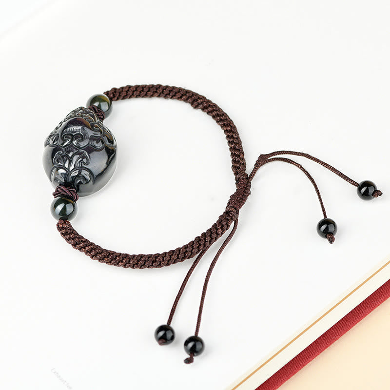 Bracelet en corde d'accomplissement du Buddha Stones rieur en obsidienne noire Fox Pi Xiu