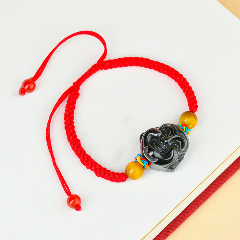 Bracelet en corde d'accomplissement du Buddha Stones rieur en obsidienne noire Fox Pi Xiu