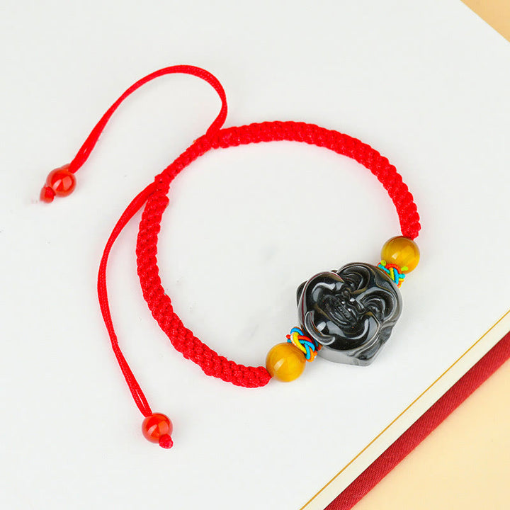 Bracelet en corde d'accomplissement du Buddha Stones rieur en obsidienne noire Fox Pi Xiu