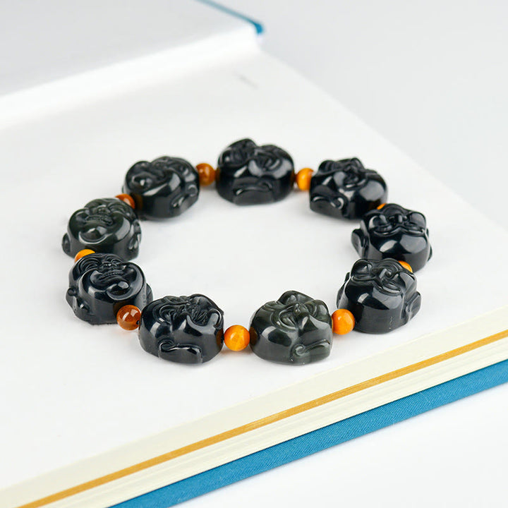 Bracelet Buddha Stones rieur en obsidienne arc-en-ciel avec pierres de Bouddha et transformation positive