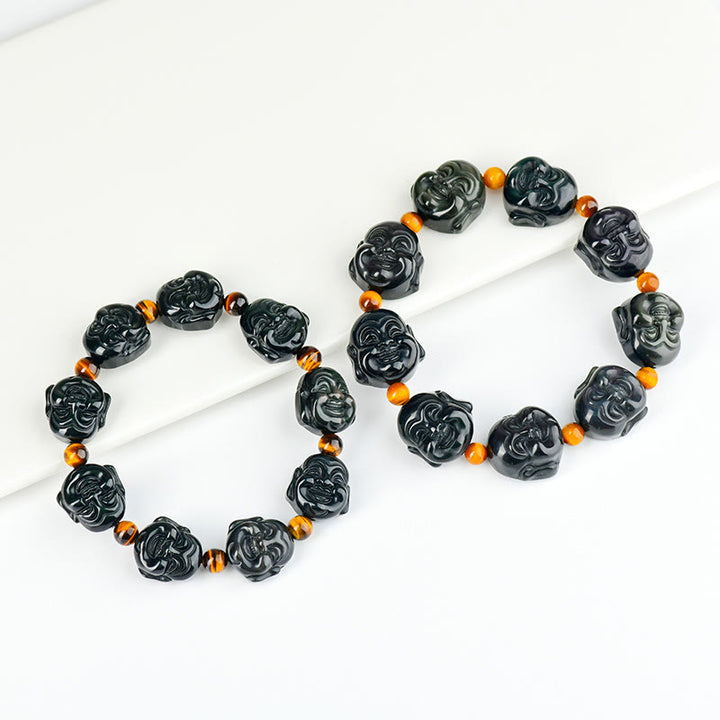 Bracelet Buddha Stones rieur en obsidienne arc-en-ciel avec pierres de Bouddha et transformation positive