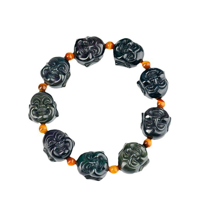 Bracelet Buddha Stones rieur en obsidienne arc-en-ciel avec pierres de Bouddha et transformation positive